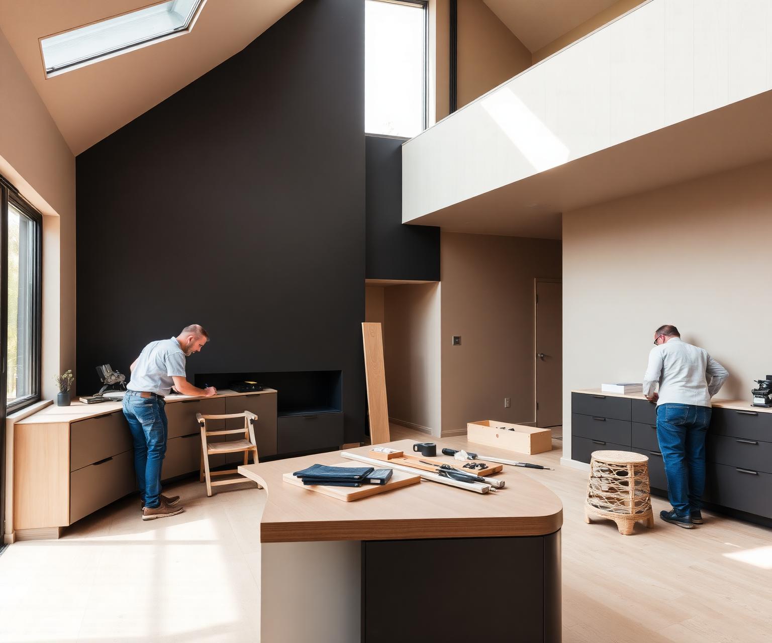 Vakmensen aan het werk in een modern interieur